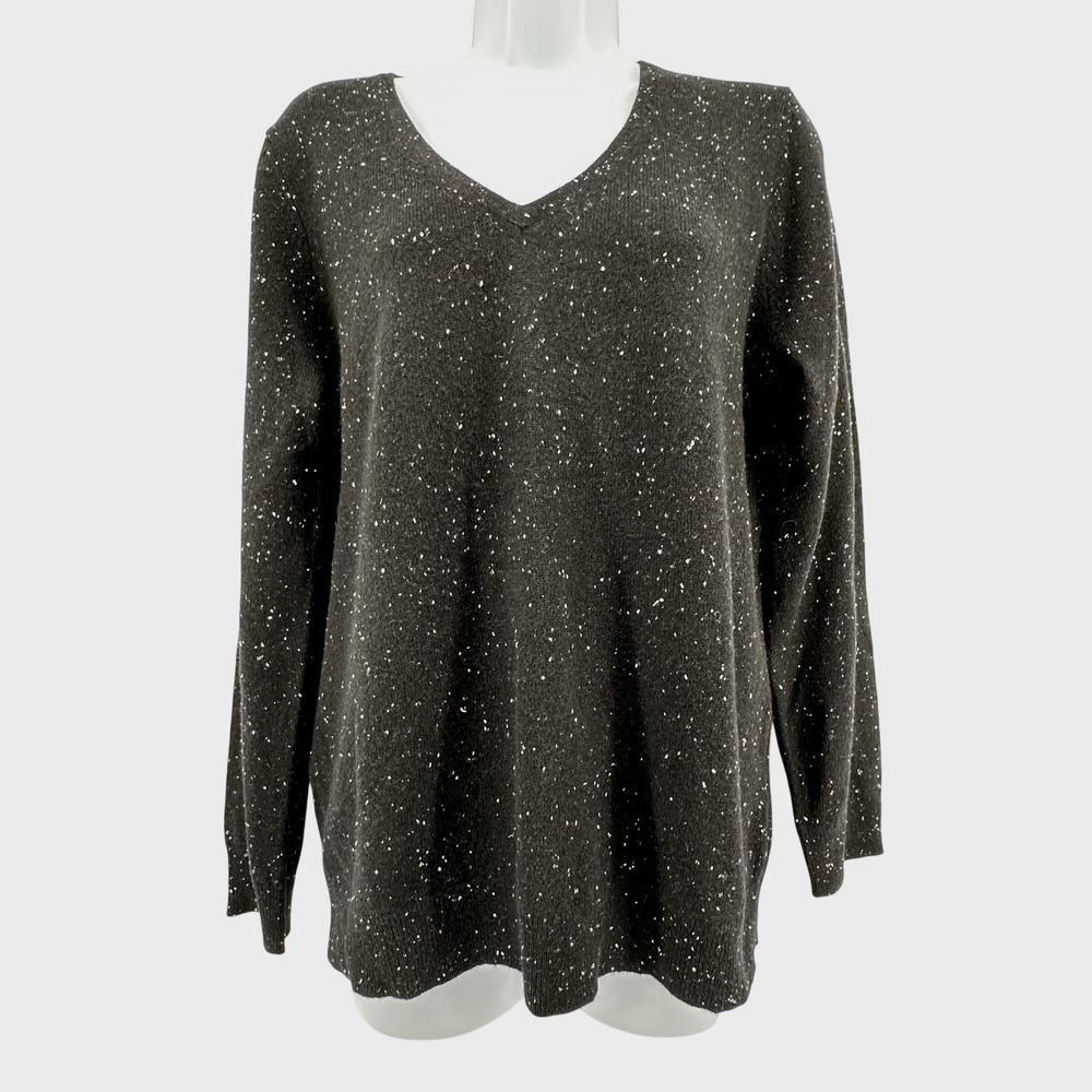 Charter Club V-Neck Cashmere Pullover Speckled Sweater Quiet Luxury Women L